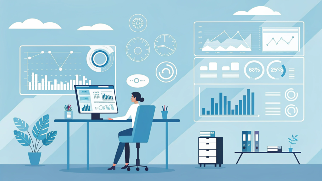 a modern flat style business workspace with ai te