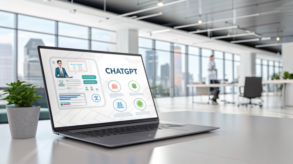 Business owner using AI tools to automate tasks and analyze data.