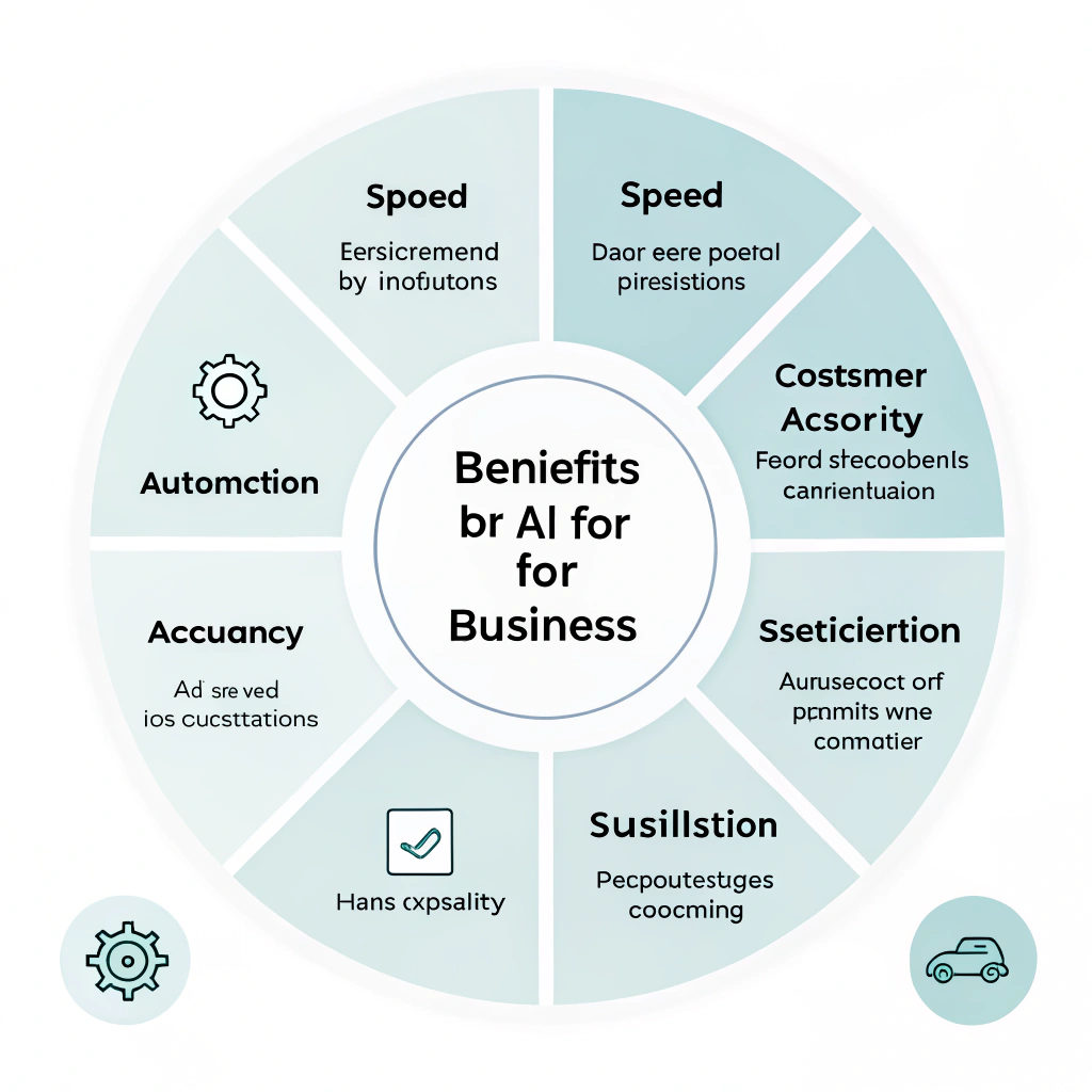 Infographic highlighting the top benefits of AI for business automation and growth.