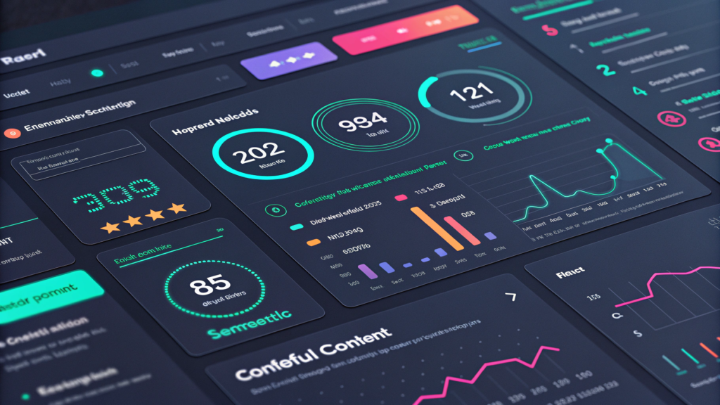AI-powered SEO dashboard showing keyword and ranking insights.