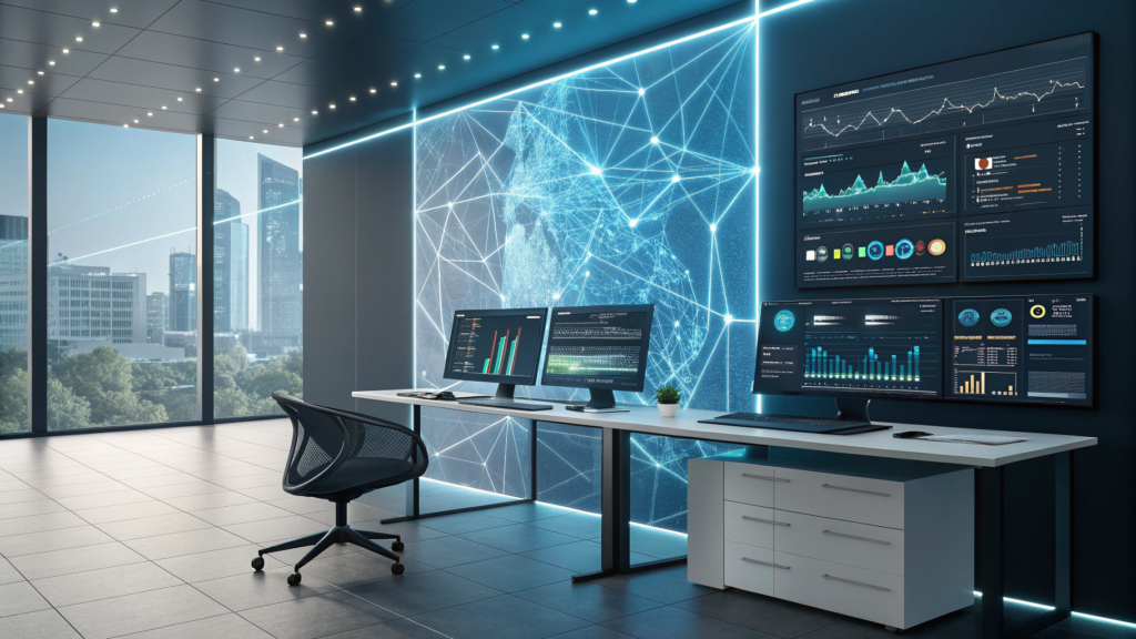 “AI-powered tools and data dashboards transforming modern business operations.”