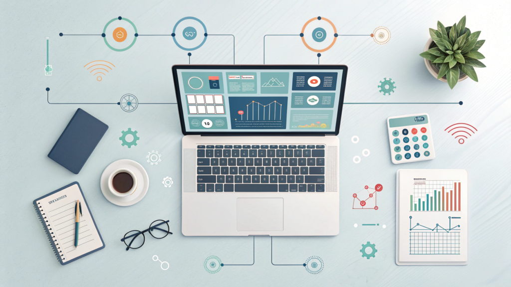 AI workflow automation tools displayed on a modern workspace for small business operations.
