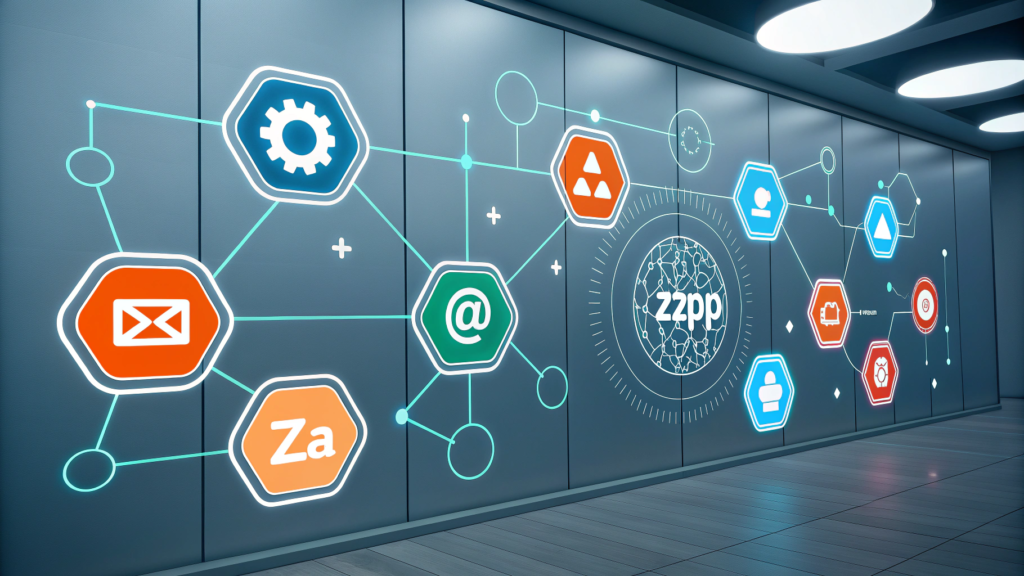 AI tools and apps connected through automation workflows for improving business operations.