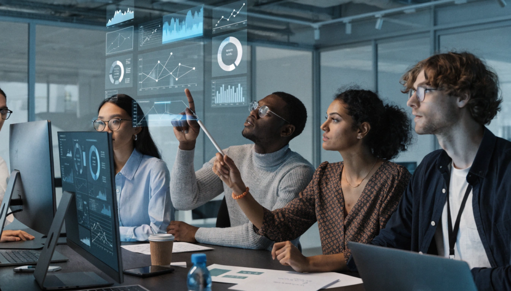 AI-powered business dashboard showing weekly and monthly insights for modern companies.