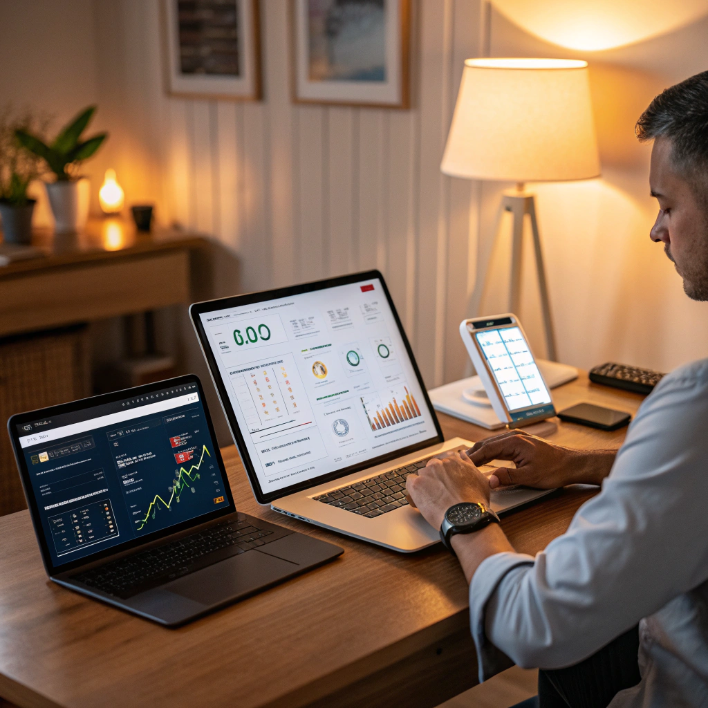 Small business owner using AI dashboards to automate daily operations and improve efficiency.