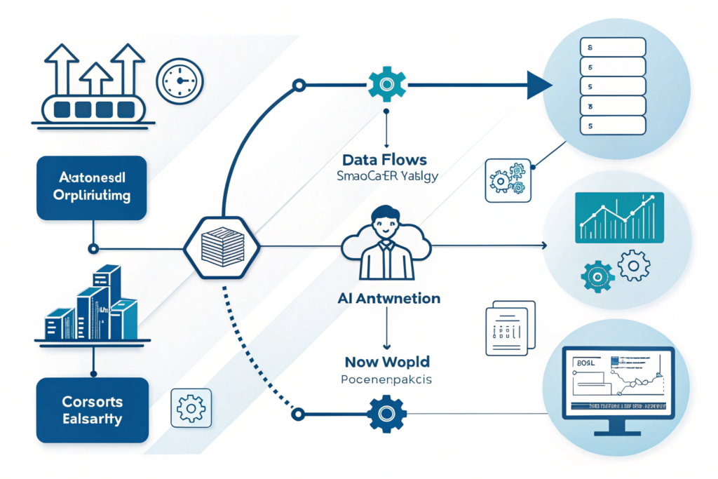 AI automation workflow showing how business processes are optimized using machine learning.