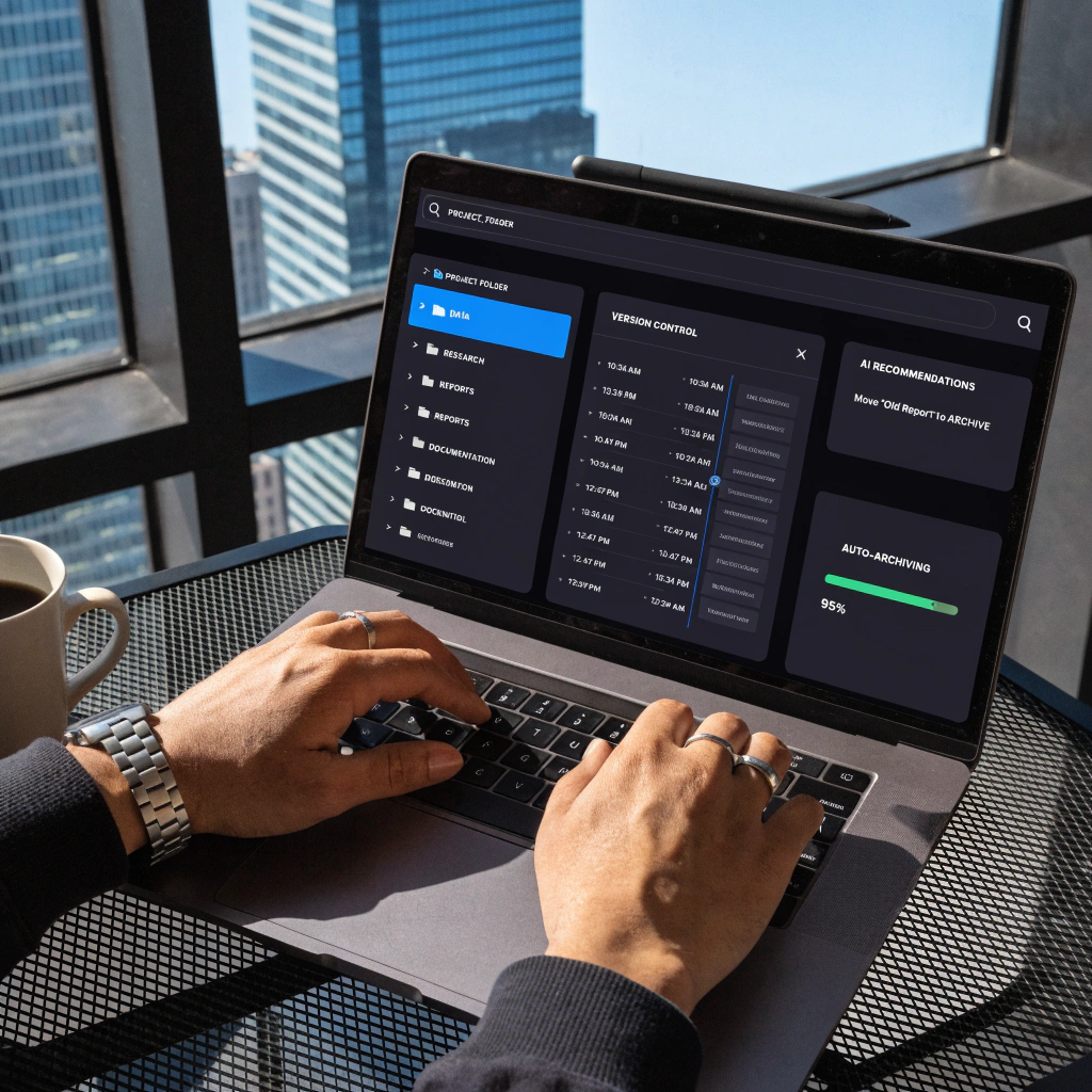 AI software organizing business documentation and updating SOP versions automatically.