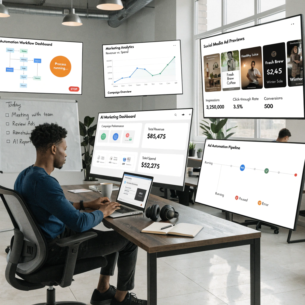 AI for business marketing dashboard generating ad copy for local businesses.
