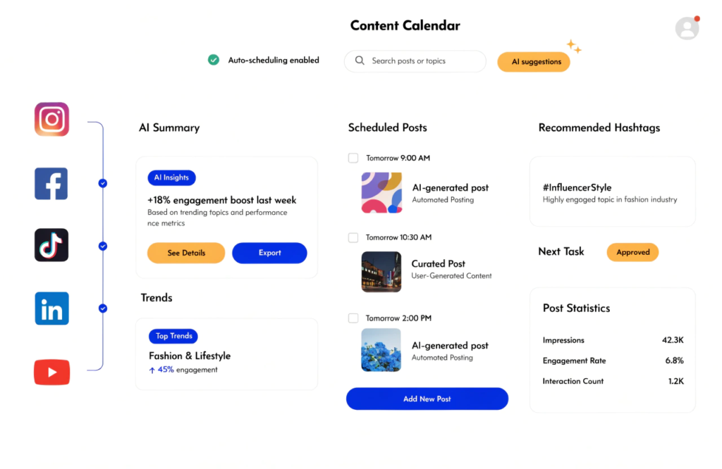 AI-generated social media content calendar for small business marketing